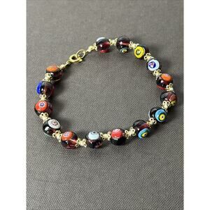 Lampwork Amethyst Glass of Venice Murano Mosaic Beaded Bracelet Italy